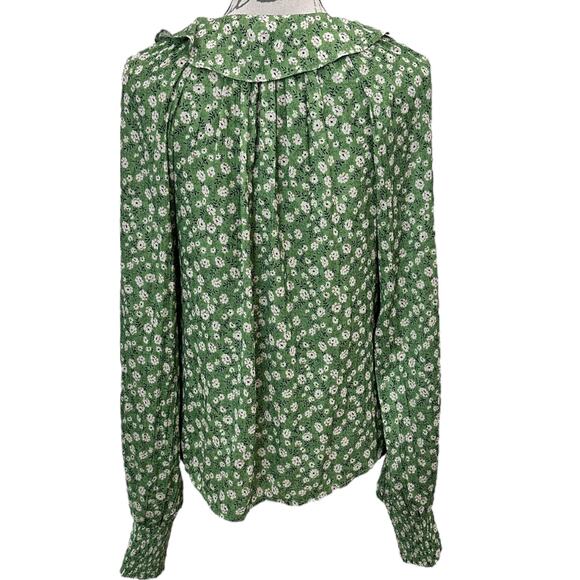 Anthropologie Button-Front Peasant Blouse In Green Motif - Picture 4 of 8